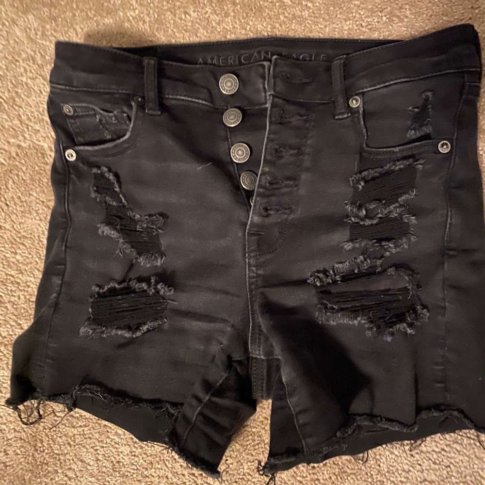 Destroyed Black Denim Shorts